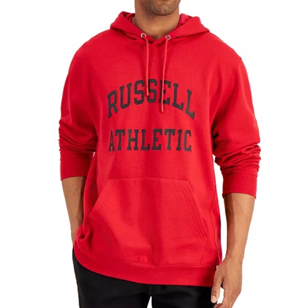 New Men’s Russell Athletic Archer Logo-Print Fleece Hoodie.